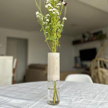 Imagem de Vaso luxo para plantas e flores jardim casa vidro e cimento - luxuoso