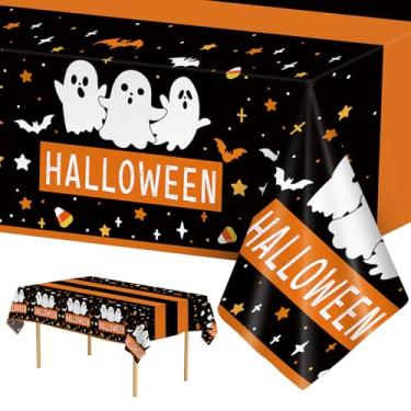 Imagem de 3 Pcs Halloween Tablecloths - Ghost Table Cloth, Disposable Plastic Black Orange Bat Picnic Table Cover Set for Indoor Outdoor Halloween Party Decorations Supplies Favors Tables Decor, 108 x 54 Inch