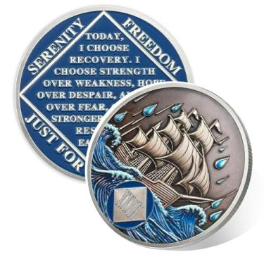 Imagem de Braving The Storm 32 Year Sober Coin, Nautical NA Coin, Addiction Recovery Thirty-Two Year Sober Chip, Celebrating Recovery Anniversary Token, Narcóticos Anônimos Sobriedade Presentes para Homens e