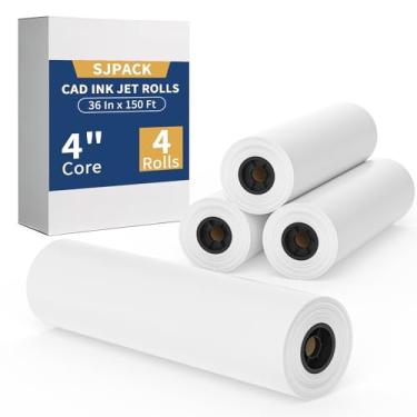 Imagem de SJPACK Rolo de papel de formato amplo, papel plotter de 91 cm x 45 m com núcleo de 5 cm para impressão CAD e jato de tinta, papéis de ligação premium para arquitetura de engenharia e mapas (4 rolos)
