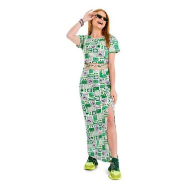Imagem de Conjunto com Blusa Cropped e Saia Gloss, Verde, 12