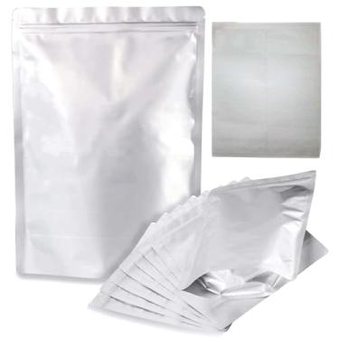 Imagem de Pacote com 50 sacos Mylar de 1 galão para armazenamento de alimentos, sacos de armazenamento Mylar de 10 mil de espessura 25,4 cm x 38,1 cm com ziplock resseláveis e etiquetas para grãos e