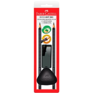 Imagem de Kit lápis grafite com apontador e borracha Faber-Castell, escolha a co