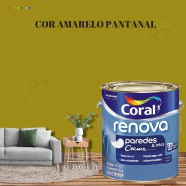 Imagem de Tinta Para Parede Acrílica Coral Renova Cor Amarelo 3,2l Lavável Premi