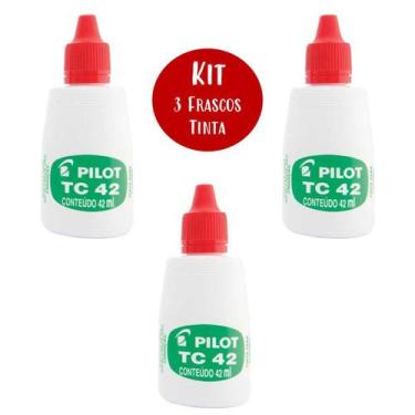 Imagem de Tinta para Almofada Carimbo 42ml Vermelho Kit 3 Frascos TC42 Pilot Ide