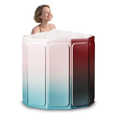 Imagem de Gets Banheira dobrável portátil para adultos, (80 cm C x 66 cm A), banheira de hidromassagem não inflável para box de chuveiro, banheiro, material de PVC durável, atletas, banho de gelo para casa, ao