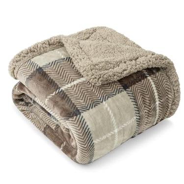 Imagem de (130cm x 150cm , Plaid Taupe) - PAVILIA Premium Plaid Fleece Sherpa Throw Blanket Super Soft, Cosy, Lightweight Microfiber, Reversible, All Season for Couch or Bed (Taupe, 130cm x 150cm )