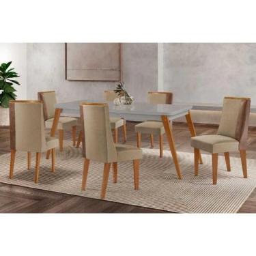 Imagem de Mesa Cozinha Havana c/ Tampo Madeirado c/ Vidro Canto Curvo 180x90cm e