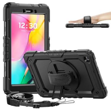 Imagem de Timecity Capa para Samsung Galaxy Tab A 8.0 2019 SM-T290/ T295/ T297, capa protetora de corpo inteiro com protetor de tela, suporte giratório/alça de ombro para crianças estudantes, preta