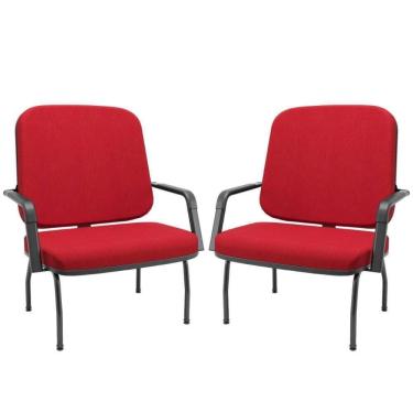 Imagem de Kit 02 Cadeiras De Escritório Recepção Com Braço Fixa Preta Magno P03 Crepe Vermelho - Lyam Decor