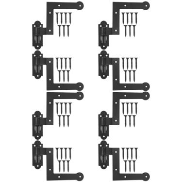 Imagem de Moxweyeni Pacote com 8 dobradiças de persiana de aço, 3,5 cm, estilo colonial, construção nova, veneziana de ferro forjado, preta, dobradiças reversíveis para janela de porta de tijolo de madeira