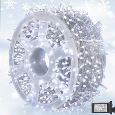 Imagem de weillsnow Luzes de Natal de 500 LEDs para ambientes externos, luzes de Natal à prova d'água com temporizador, cordão de luzes LED brancas com 8 modos para decoração de quarto e festa de casamento e
