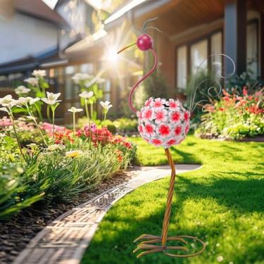 Imagem de MUMTOP Luzes solares de flamingo para ambientes externos - lanternas solares decorativas ao ar livre à prova d'água, lâmpada de mesa com enfeites de bola de flores para decoração externa de jardim e