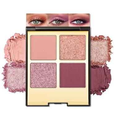 Imagem de Erinde Paleta de sombras de olhos de 4 cores, maquiagem de sombra, fosco cintilante metálico roxo malva nude neutro, longa duração, mistura pigmentada aveludada, paleta de sombras quadriláteras, 03