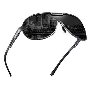 Imagem de Óculos de sol masculinos polarizados aviador retrô PANNER com armação de metal Al-Mg ultra leve, Gunmetal Frame/Grey Lens, One Size