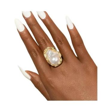 Imagem de Anel Grande De Pedra Preta Boêmia Em Metal Para Homens E Mulheres, Joi