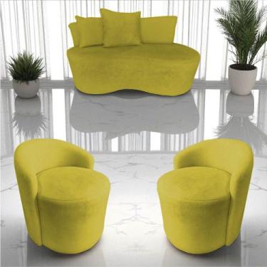 Imagem de Kit Namoradeira + 2 Poltronas Yara Orgânica Veludo Amarelo - Mansão De