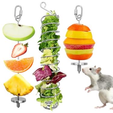 Imagem de BNOSDM Brinquedo de aço inoxidável 3 em 1 para ratos forrageando ratos alimentador de frutas e vegetais cesta de comida para roedores, acessórios de gaiola para ratos para gerbos, porquinho-da-índia