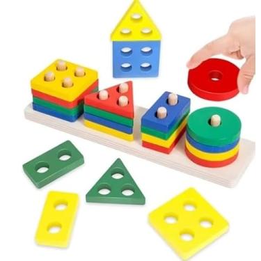 Imagem de Brinquedo Pedagógico de Madeira – Encaixe de Formas Geométricas para Bebês