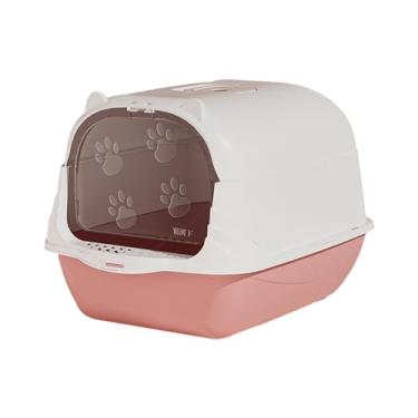 Imagem de Baoblaze Caixa de areia para gatos com capuz com tampa caixa de areia fechada e coberta para gatos caixa de areia durável fechada para gatos bandeja de areia para gatos, rosa