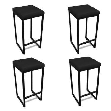 Imagem de Banqueta Alta Para Cozinha Industrial Kit 4 Nick Preto E SintéticoPret