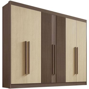 Imagem de Guarda Roupa Athos Ripado Castanho Linho 6 Portas 7 Gavetas D?doro