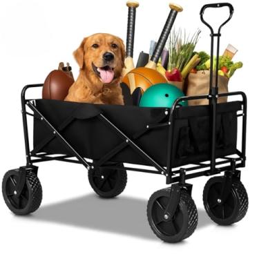 Imagem de Carrinho de Transporte de Carga Compras Dobrável Multiuso com Grande Capacidade com Rodas para Todo Terreno Preto Capacidade Múltipla com Vagão e Alças Desing Premium
