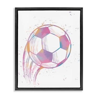 Imagem de Stupell Industries Arte de parede em tela flutuante preta com bola de futebol pastel rápida, design de Marcus Prime, 53 x 43 cm