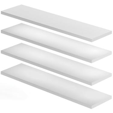 Imagem de Kit 4 Prateleiras de Parede Suporte Invisível Nicho Multiuso 60x15cm em Mdf Reforçado 15mm Branco