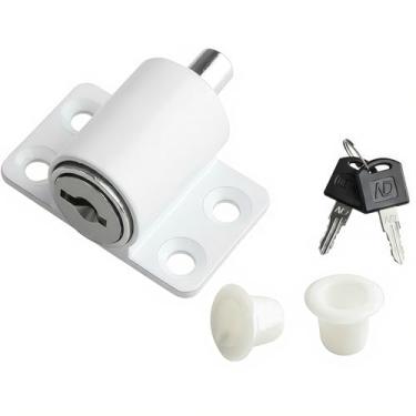 Imagem de Fechadura de porta deslizante e janela de pátio, trava de segurança para porta, tinta de liga antifurto com chaves e janelas para armários domésticos (branco)