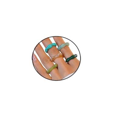 Imagem de GYRMMUE Conjunto de anéis vintage de resina grossa para mulheres, anéis empilháveis de acrílico multicolorido, conjunto de anéis de junta de plástico irregular, Y2k, declaração estética, anéis midi