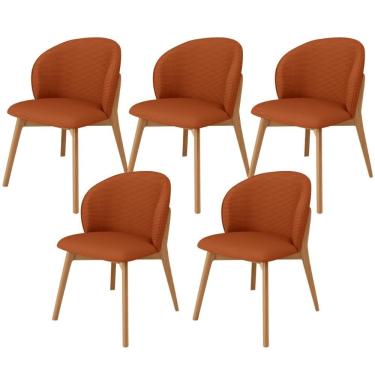 Imagem de Kit 05 Cadeiras De Jantar E Estar Living Estofada Mia L02 Linho Terracota - Lyam Decor