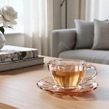 Imagem de Xicaras de Cha e Cafe Vidro Canelado Verde Rosa Peach (Xicara de Chá Rosa)