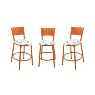 Imagem de KIT 3 Banqueta Baixa Encapada Junco IMBUIA Bar Bistro Americana Cozinh