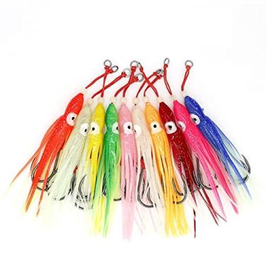 Imagem de GRFIT Ganchos de pesca luminosa saia de lula ganchos duplos isca macia 12 cm/8,4 g isca de pesca marítima polvo brilho borracha artificial anzóis de peixe
