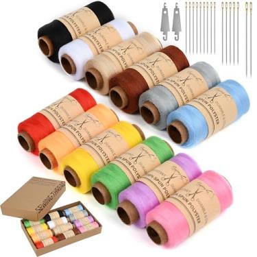 Imagem de Kit de linhas de costura de 30 peças, conjunto de linhas de bobinas pré-enroladas de poliéster de 12 cores com 16 agulhas e 2 passadores para máquinas de costura, use costura à mão, bordado