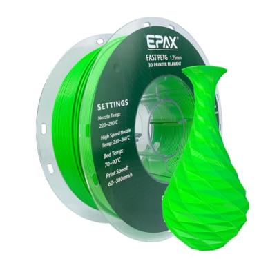 Imagem de EPAX Filamento de impressora 3D PETG rápido de 1,75 mm, filamento de impressão 3D PETG de alta velocidade, precisão dimensional +/- 0,03 mm, carretel de 1 kg (verde neon)