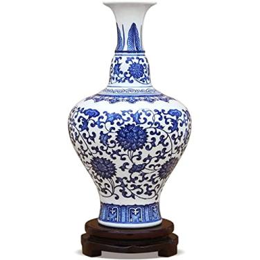 Imagem de Vaso de flores vaso de cerâmica chinês retrô pintado à mão vasos de porcelana azul e branco para casa, sala de estar, escritório, decoração de casamento, vaso de flores, vaso de flores, decoração de