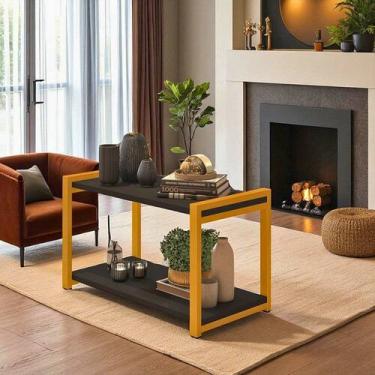 Imagem de Mesa de Centro Lateral Canto Atenas 2 Prateleiras MDF Estrutura de Met