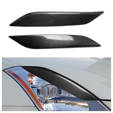 Imagem de 2 peças de acabamento de sobrancelha para farol dianteiro de fibra de carbono real para carro compatível com Nissan 350Z 2006-2009 acessórios leves para carro