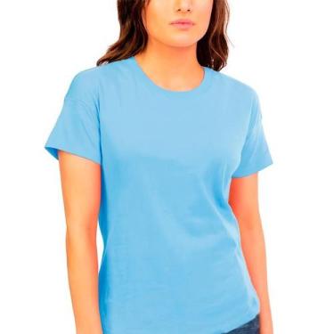 Imagem de Camiseta Mullet Slim Fitness Feminina Casual Básica Conforto, Azul cel