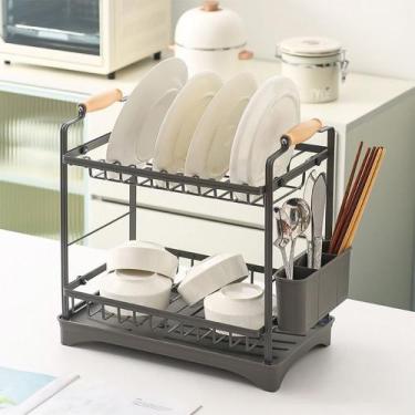 Imagem de Escorredor de Louça com Alça de Madeira 2 Andares Deend