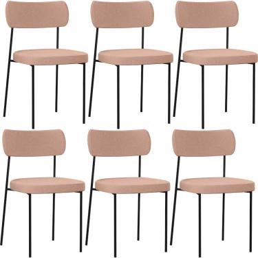 Imagem de Kit 06 Cadeiras Estofadas Para Sala De Jantar Melina L02 Linho Rosê - Lyam Decor