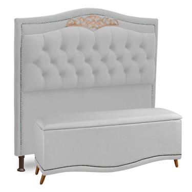 Imagem de Cabeceira e Calçadeira Baú Cama Box Casal King Size Belize 195cm Corano Branco - Desk Design