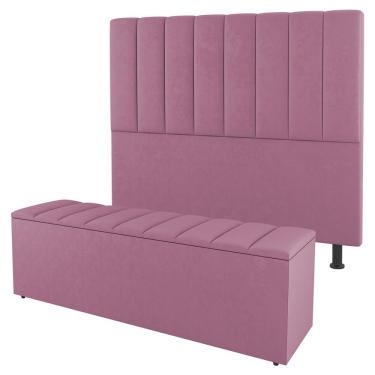 Imagem de Kit Cabeceira e Baú Cama Box Solteiro Cora 90cm Suede Rosa - Desk Design