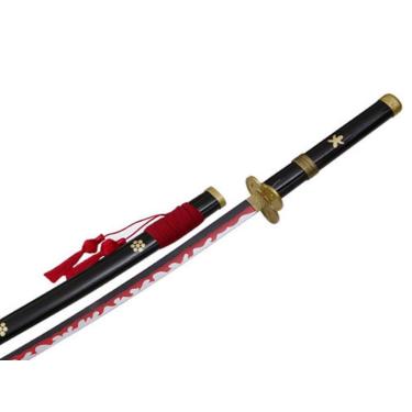 Imagem de Espada Roronoa Zoro Katana Enma Black Lamina de Bambu Cosplay One Piece Decoração