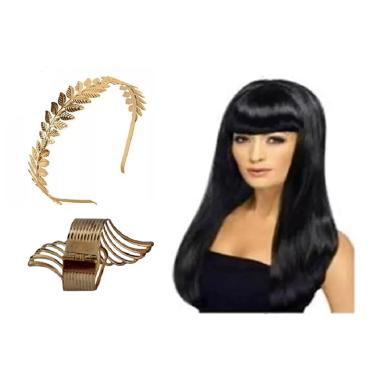 Imagem de Fantasia Grega Romana Egípcia C/ Tiara Peruca E Bracelete
