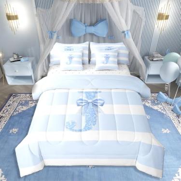 Imagem de Erosebridal Jogo de lençol Queen com laço kawaii azul com estampa de princesa e laço, 7 peças, para crianças, adolescentes e mulheres adultas