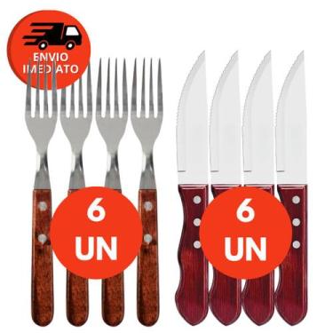 Imagem de Kit Talher Faca Jumbo Outback E Garfo Mesa Jogo Inox Com Cabo Madeira 