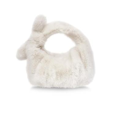 Imagem de Sacola feminina peluda de pele sintética minisbolsas de pelúcia pequena bolsa outono e inverno bolsa de mão DJ, Branco